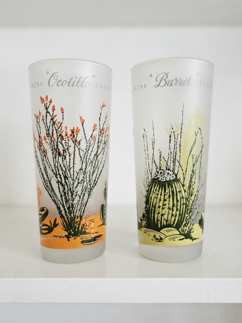 Vintage 1950s Blakely Oil & Gas Cactus Frosted Tumblers - Set of 2   (0435)
